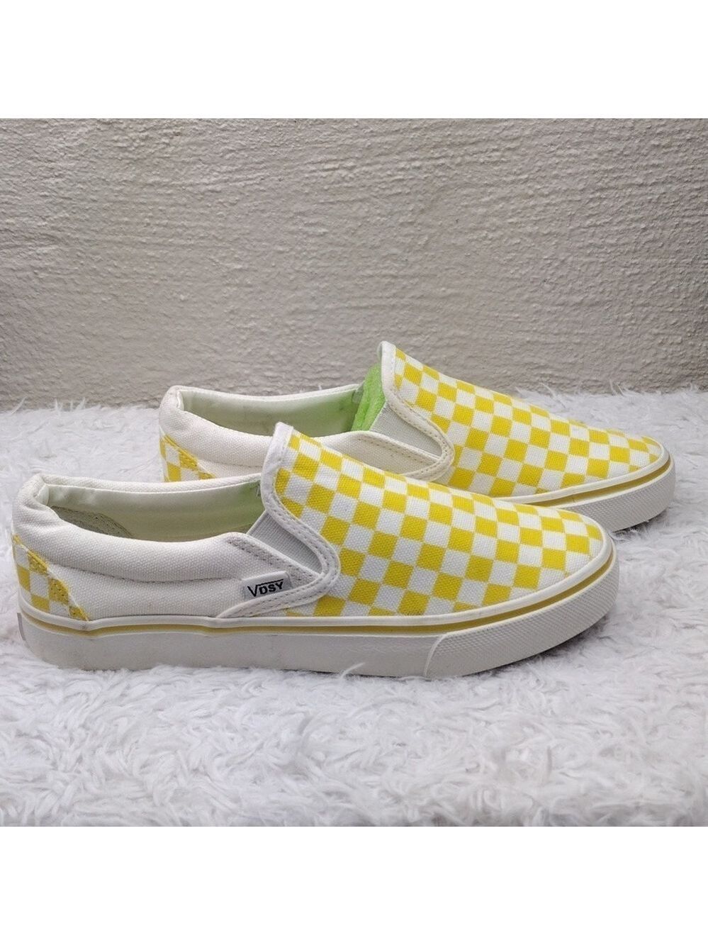 Vans DSY Off The Word Yellow Checkered Canvas Round Toe Low Top Slip-On Sneaker - Picture 4 of 16
